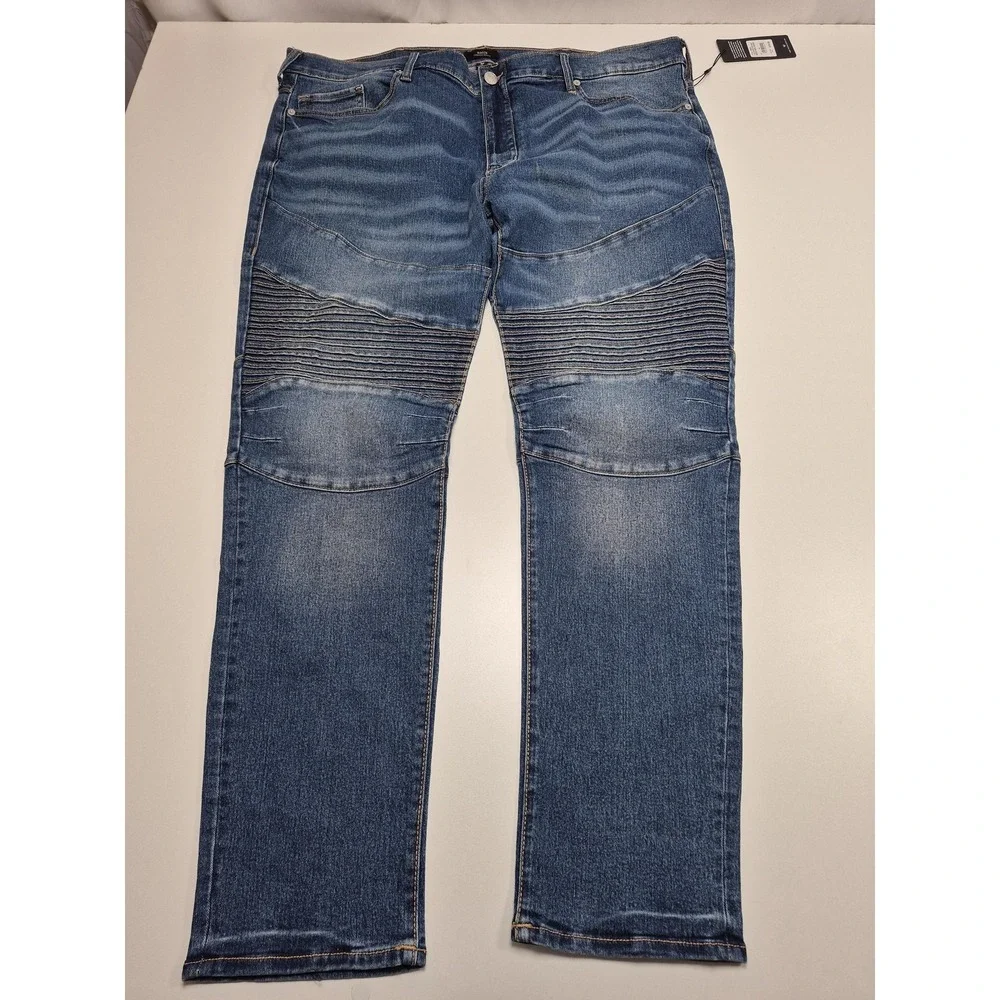 True Religion Rocco Moto Skinny Jeans Mens 44x32 Medium Wash Blue Distressed NWT